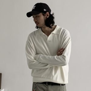 Retro Boxy Knitted Polo Shirt Unisex Short Sleeve Clean Fit Collar T-Shirt - Trendy American Style