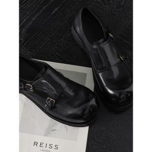 Retro British High-End Leather Derby Shoes with Buckle and Height-Increasing Design – Versatile Round-Toe Trendy Footwear