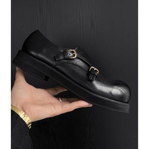 Retro British High-End Leather Derby Shoes with Buckle and Height-Increasing Design – Versatile Round-Toe Trendy Footwear