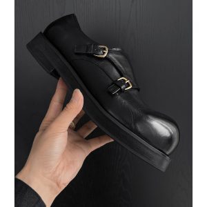 Retro British High-End Leather Derby Shoes with Buckle and Height-Increasing Design – Versatile Round-Toe Trendy Footwear