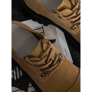 Retro British Style Spliced Suede Round-Toe Derby Shoes for Autumn - Height-Increasing Workwear Footwear
