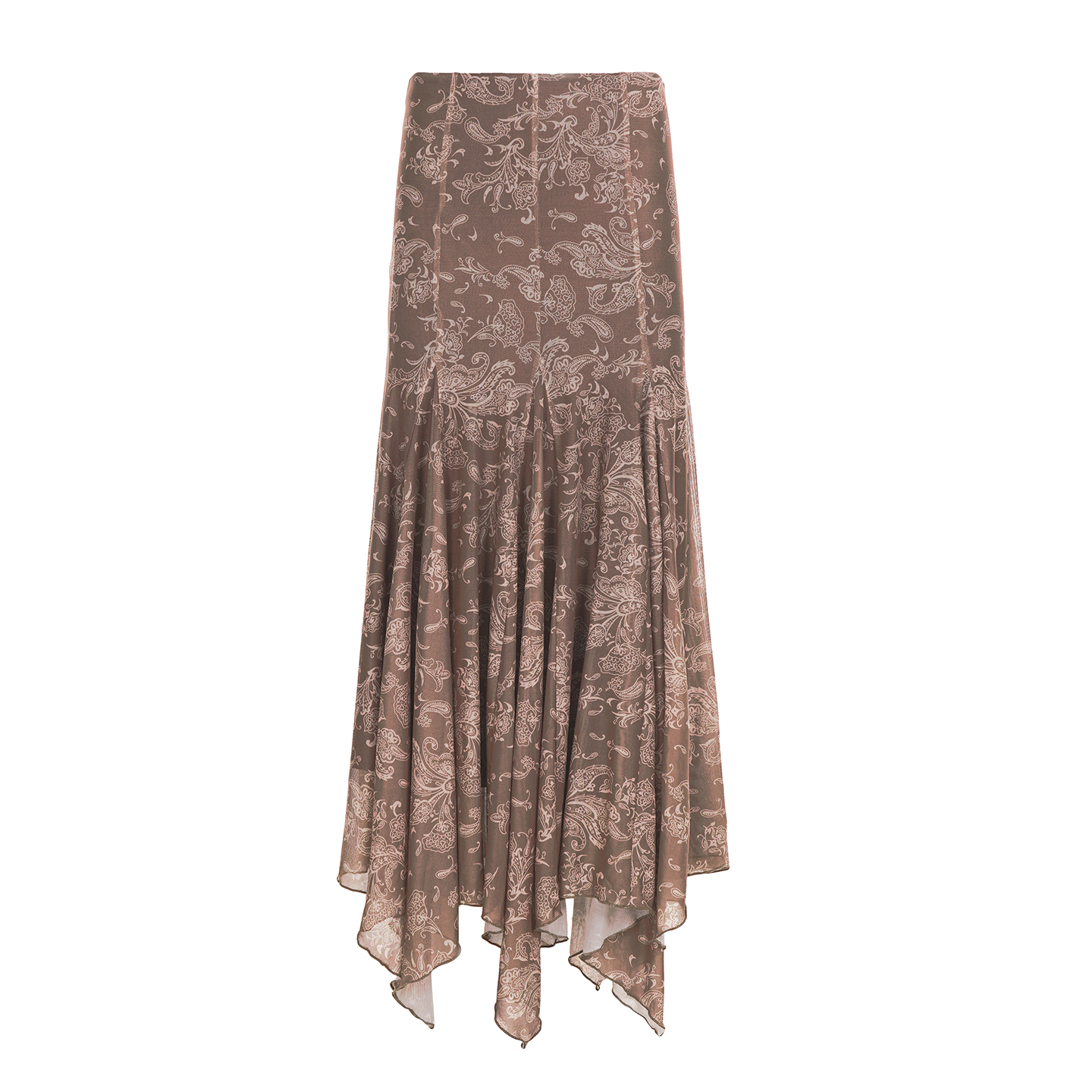 Retro Brown Patterned Mesh Long Skirt for Women - Fashionable Irregular Hem Design, Versatile Vintage Style