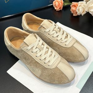 Retro Color-Blocking Genuine Leather Lace-Up Sports Shoes for Women - Silver Square-Toe Hidden Height Increase - Spring/Summer 2025
