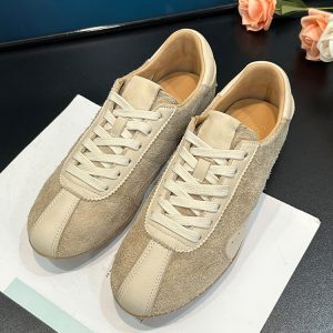 Retro Color-Blocking Genuine Leather Lace-Up Sports Shoes for Women - Silver Square-Toe Hidden Height Increase - Spring/Summer 2025
