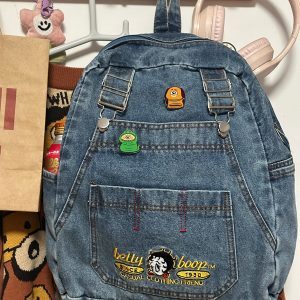 Retro Denim Backpack for Students - Large Capacity Casual Book Bag, Trendy Handbag for School, Y2K Style