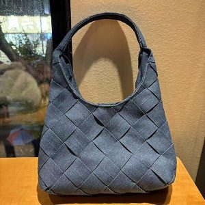 Retro Denim Woven Crescent Handbag - Casual Large Capacity Underarm Tote & Shoulder Bag for Women