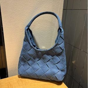Retro Denim Woven Crescent Handbag - Casual Large Capacity Underarm Tote & Shoulder Bag for Women