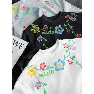 Retro Floral Print Round Neck Short Sleeve T-Shirt - High-Quality Minimalist Summer Style for 90s and Y2K Fashion