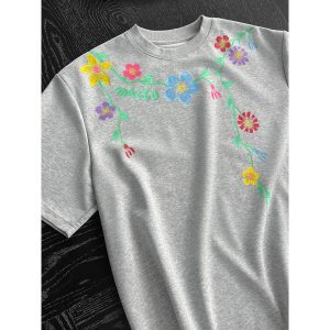Retro Floral Print Round Neck Short Sleeve T-Shirt - High-Quality Minimalist Summer Style for 90s and Y2K Fashion
