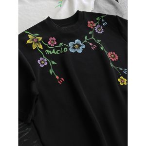 Retro Floral Print Round Neck Short Sleeve T-Shirt - High-Quality Minimalist Summer Style for 90s and Y2K Fashion