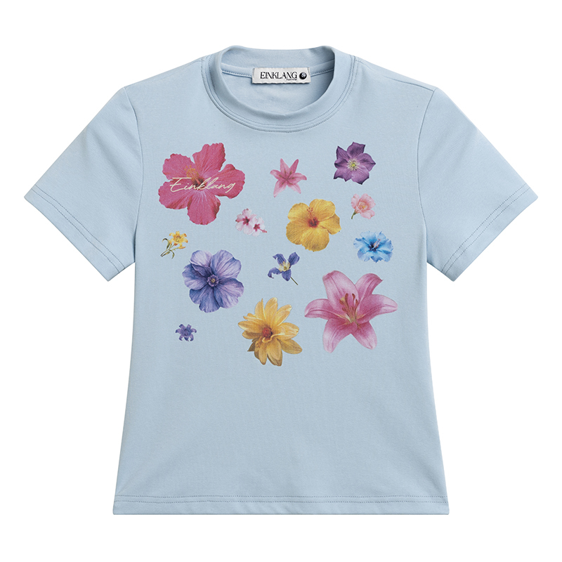 Retro Floral Print Short-Sleeve T-Shirt for Women - Summer Slim-Fit Cropped Top in American Style, Sweet and Spicy Vibes