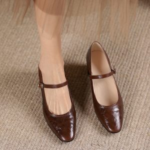 Retro French Chunky Mid-Heel Mary Jane Women's Shoes in Genuine Leather – 2025 Summer Soft Leather Flats
