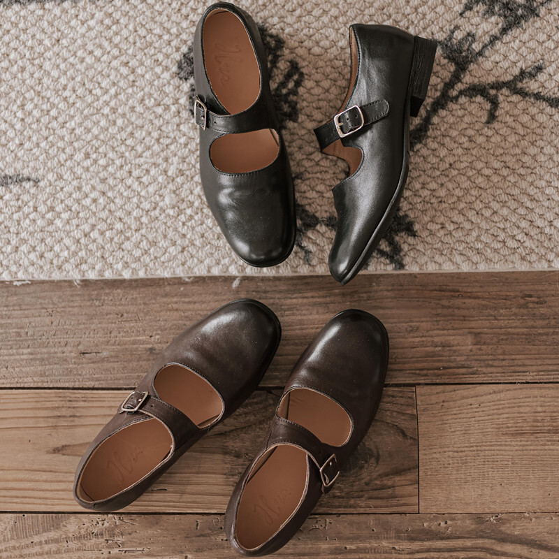 Retro French Hepburn Style Mary Jane Shoes for Women - Genuine Leather Low Heel Flats for Spring/Summer Fashion