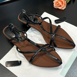 Retro French-Style Cross-Strap Wedge Sandals for Women - Chunky Heeled Roman Shoes for Summer 2025, Perfect with Skirts & Fairy Style