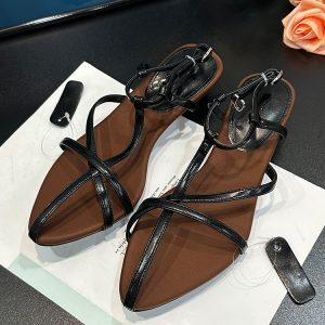 Retro French-Style Cross-Strap Wedge Sandals for Women - Chunky Heeled Roman Shoes for Summer 2025, Perfect with Skirts & Fairy Style