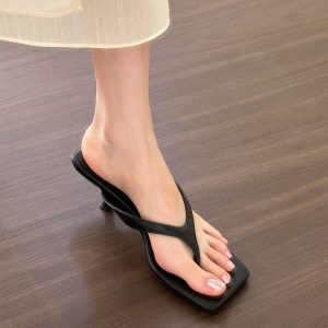 Retro Herringbone Stiletto Mules for Women - Versatile Summer Sandals for Outdoor Wear 2024