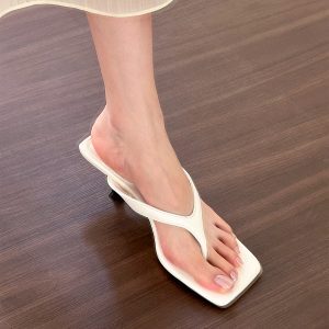 Retro Herringbone Stiletto Mules for Women - Versatile Summer Sandals for Outdoor Wear 2024