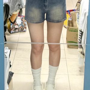 Retro High-Waisted Denim Shorts for Women - Summer Style, Stretchy Slim Fit, Petite A-Line Wide-Leg Hot Pants