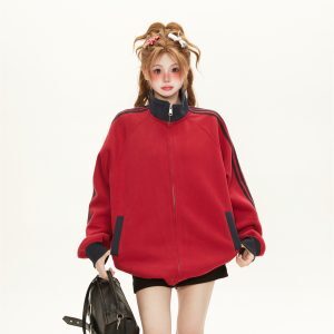 Retro Jersey-Style Zip-Up Stand Collar Jacket for Women - Spring 2025 Loose Baseball Sweatshirt Cardigan Trend