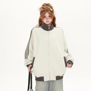 Retro Jersey-Style Zip-Up Stand Collar Jacket for Women - Spring 2025 Loose Baseball Sweatshirt Cardigan Trend