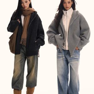 Retro Knitted Hoodie Sweater Jacket for Men and Women, Loose Fit, Trendy American Style, Casual BF Style, 90s Inspired