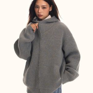 Retro Knitted Hoodie Sweater Jacket for Men and Women, Loose Fit, Trendy American Style, Casual BF Style, 90s Inspired