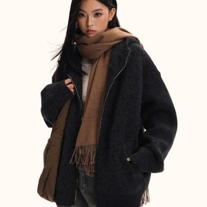Retro Knitted Hoodie Sweater Jacket for Men and Women, Loose Fit, Trendy American Style, Casual BF Style, 90s Inspired