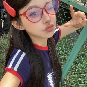 Retro Korean-Style Cat-Eye TR90 Ultra-Light Red Women's Trendy Face Slimming Blue Light Blocking Prescription Glasses