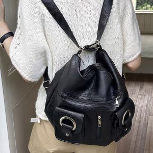 Retro Large-Capacity Motorcycle Backpack for Women - Cool Versatile Commuter Bag for Stylish Girls - 2025 Trendy Multifunctional Design