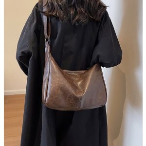 Retro Large Capacity Shoulder Crossbody Bag for Women - Trendy Korean Style Casual Soft Commuter Bag 2025