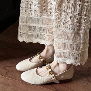 Retro Literary Women's Evening Shoes - Spring Date Flat Mary Jane Style with Metal Strap and Soft Sole