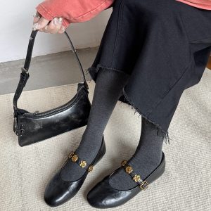 Retro Literary Women's Evening Shoes - Spring Date Flat Mary Jane Style with Metal Strap and Soft Sole