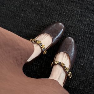 Retro Literary Women's Evening Shoes - Spring Date Flat Mary Jane Style with Metal Strap and Soft Sole