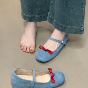 Retro Mary Jane Ballet Flats with Hidden Height, French Bow Detail, Cute Ocean One Style, Perfect for Skirts and Casual Wear