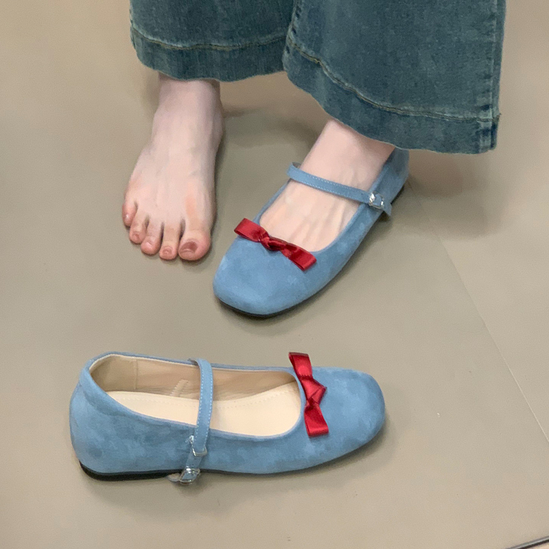 Retro Mary Jane Ballet Flats with Hidden Height, French Bow Detail, Cute Ocean One Style, Perfect for Skirts and Casual Wear