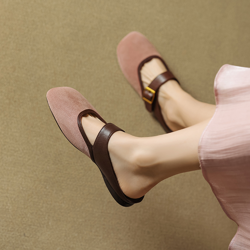 Retro Matte Sheepskin One-Strap Open-Toe Flat Mules Sandals for Women - Stylish Y2K Half-Drag Design