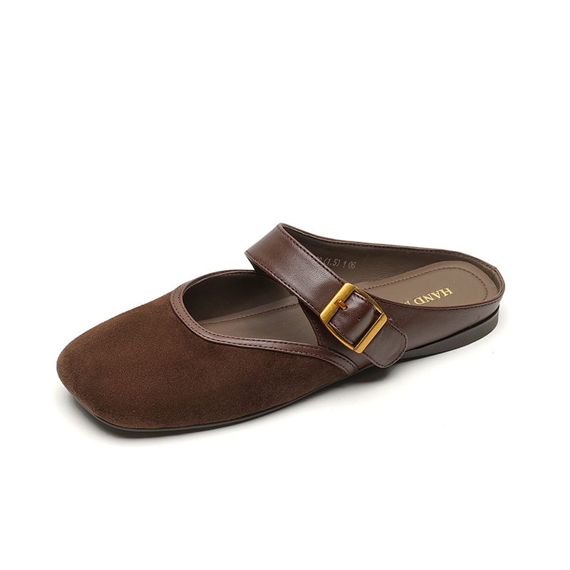 Retro Matte Sheepskin One-Strap Open-Toe Flat Mules Sandals for Women - Stylish Y2K Half-Drag Design
