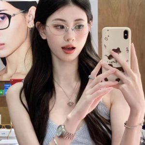 Retro Metal Cat-Eye Glasses for Women - Silver Frame, Prescription Ready, Blue Light Blocking, Stylish and Cool Look