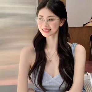 Retro Metal Cat-Eye Glasses for Women - Silver Frame, Prescription Ready, Blue Light Blocking, Stylish and Cool Look
