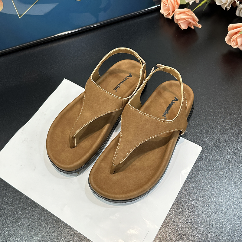 Retro Minimalist Genuine Leather Flip-Flops for Women, 2025 Summer Thick-Soled Casual Roman Sandals