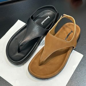 Retro Minimalist Genuine Leather Flip-Flops for Women, 2025 Summer Thick-Soled Casual Roman Sandals