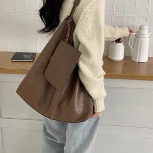 Retro Minimalist Tote Bag for Women - Soft Large Capacity Commuter Shoulder Bag, 2025 Fashion, Everyday Casual Style