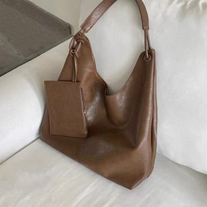 Retro Minimalist Tote Bag for Women - Soft Large Capacity Commuter Shoulder Bag, 2025 Fashion, Everyday Casual Style