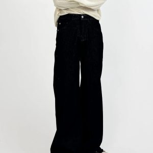 Retro Minimalist Wide-Leg Dark Denim Pants for Men - Loose Floor-Length Straight-Leg Versatile Trousers, Y2K Style