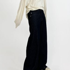 Retro Minimalist Wide-Leg Dark Denim Pants for Men - Loose Floor-Length Straight-Leg Versatile Trousers, Y2K Style