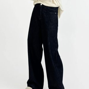 Retro Minimalist Wide-Leg Dark Denim Pants for Men - Loose Floor-Length Straight-Leg Versatile Trousers, Y2K Style