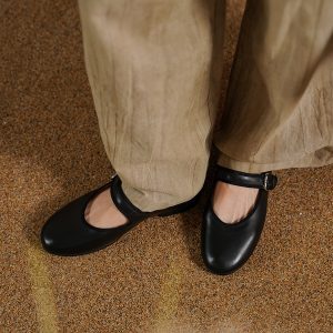 Retro One-Strap Mary Jane Flats for Women - Genuine Leather Sheepskin, Shallow Mouth, Square Toe, Vintage Style