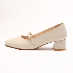 Retro One-Word Buckle Mary Jane Shoes for Women - Genuine Leather Flat Shoes with Square Toe and Shallow Mouth Design
