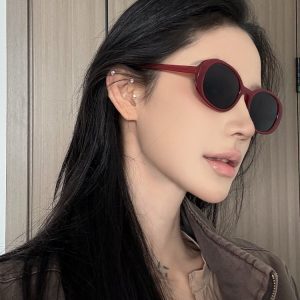 Retro Oval Red Sunglasses for Women - Stylish UV Protection, Trendy Street Style, Flattering for Round Faces