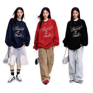Retro Oversized Pearl Inlaid Round Neck Sweatshirt for Men and Women - American Style Long Sleeve Couple Top Trend